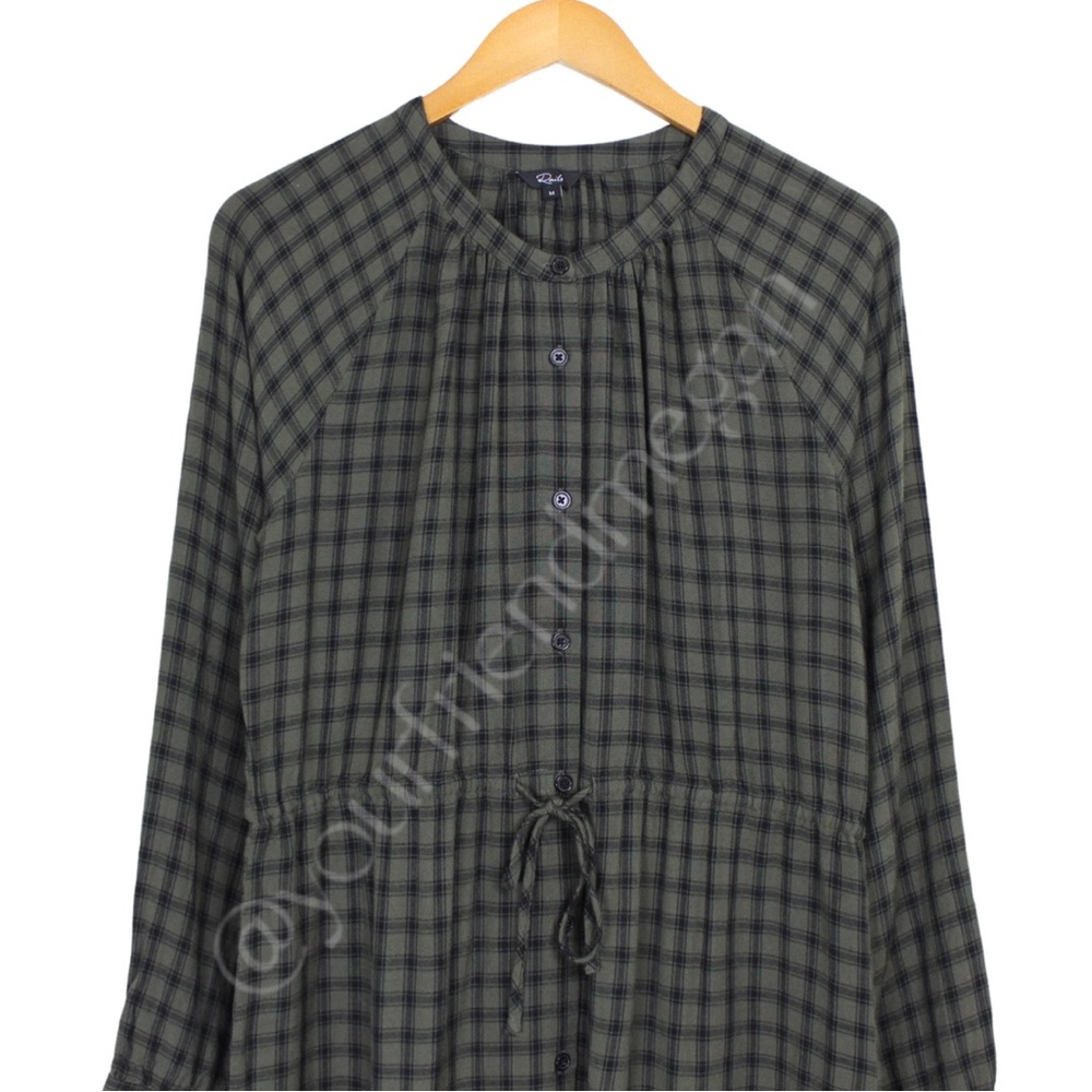 Rails Bella Plaid Tie Waist Shirtdress Olive Iron Check - Picture 3 of 9